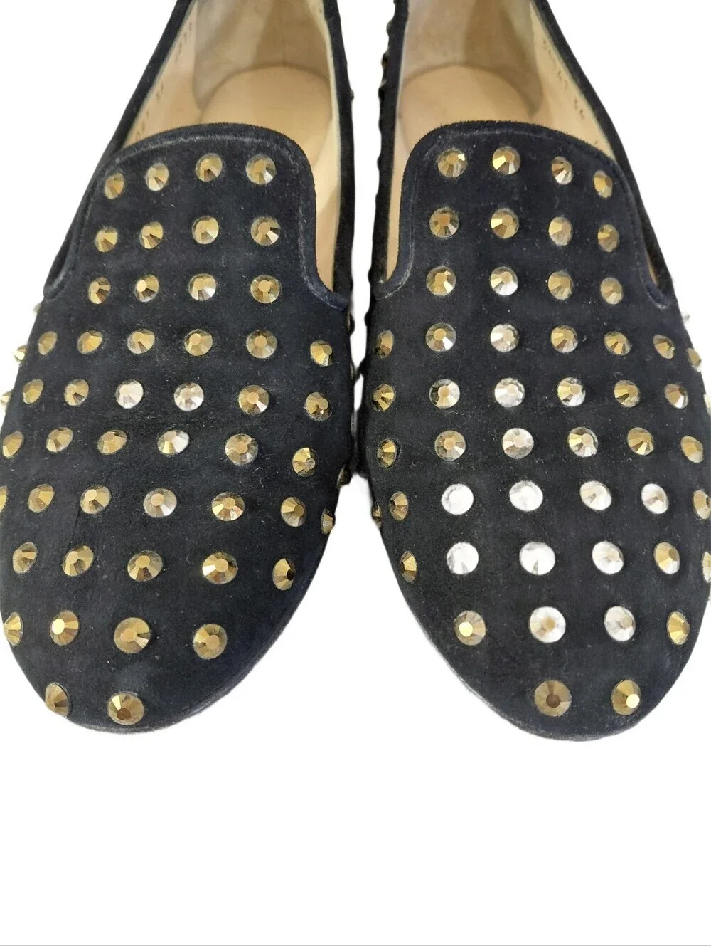 Giuseppe Zanotti Black Suede Gold Crystal Studded Slip-On Loafers Size 6